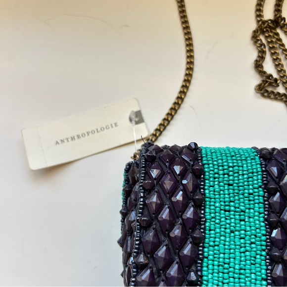 Anthropologie Beaded Flap
Shoulder Handbag Clutch Flap
Turquoise Navy Striped - Picture 2 of 11